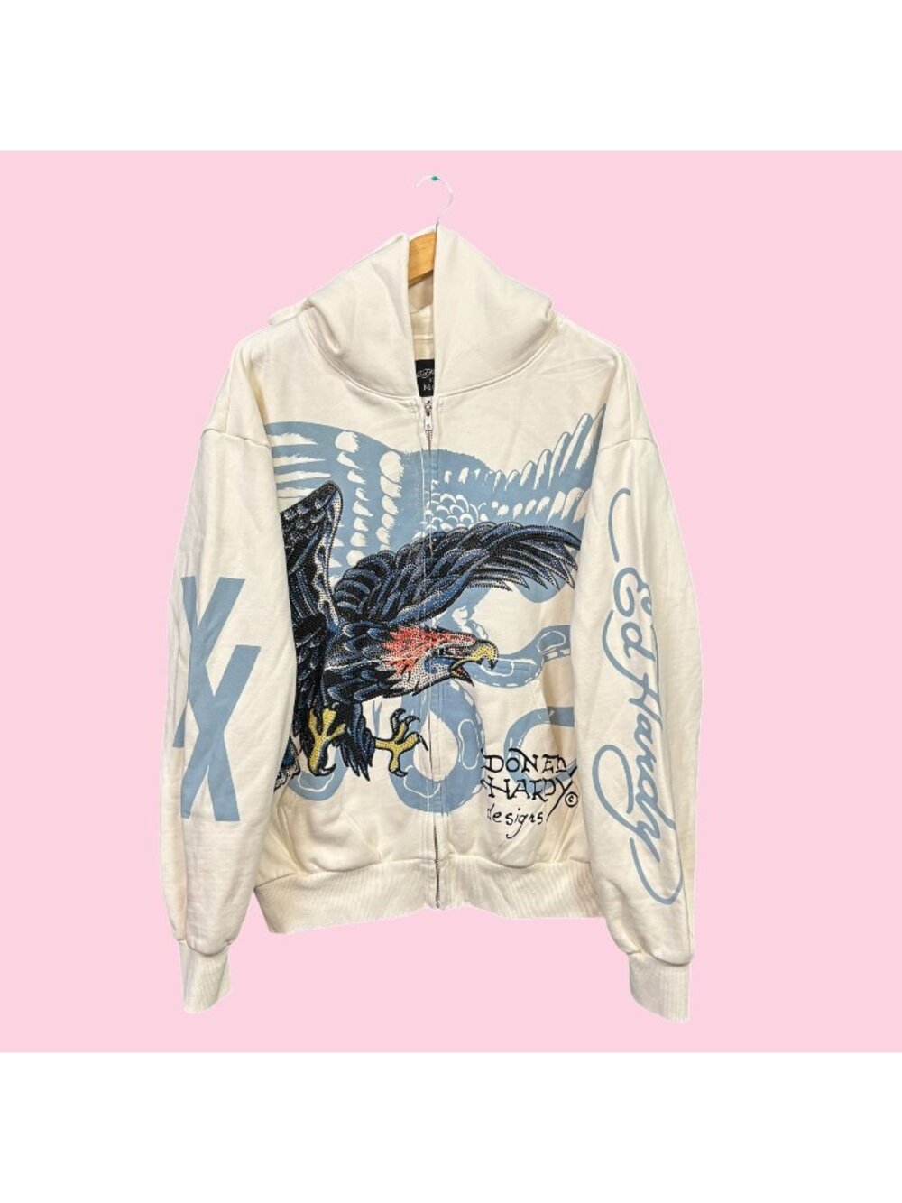 Ed Hardy x Machine Gun Kelly Lost Americana Rhinestone Zip-Up Hoodie M